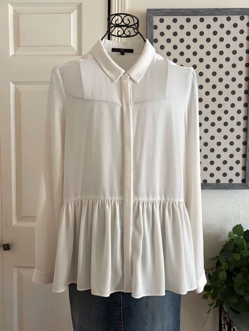 Tibi Cream Button-Front Peplum Blouse
